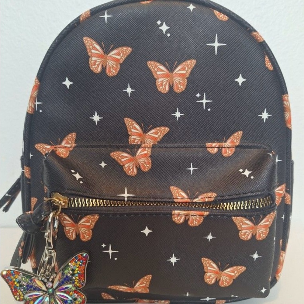Under One Sky Mini Backpack with Multicolor Butterfly Rhinestone Keychain